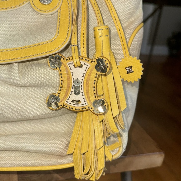 Authentic Celine Linen Boogie Bag with Yellow Trim & Accents - Picture 5 of 15